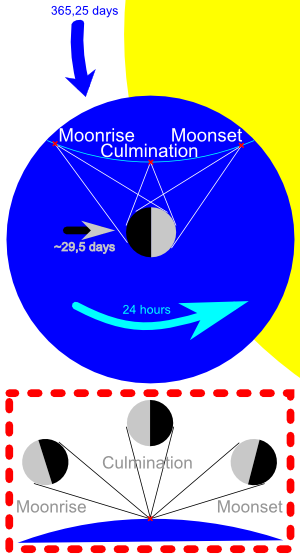 Moon rotation from moonrise to moonset as optical illusion